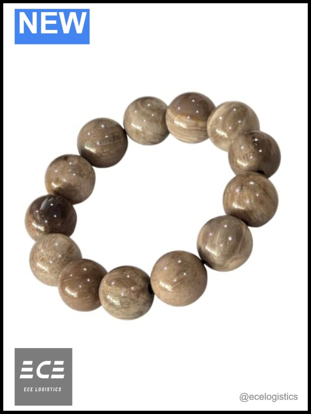 Genuine Jadeized Petrified Wood Beaded Stretch Bracelet Unisex Luxury